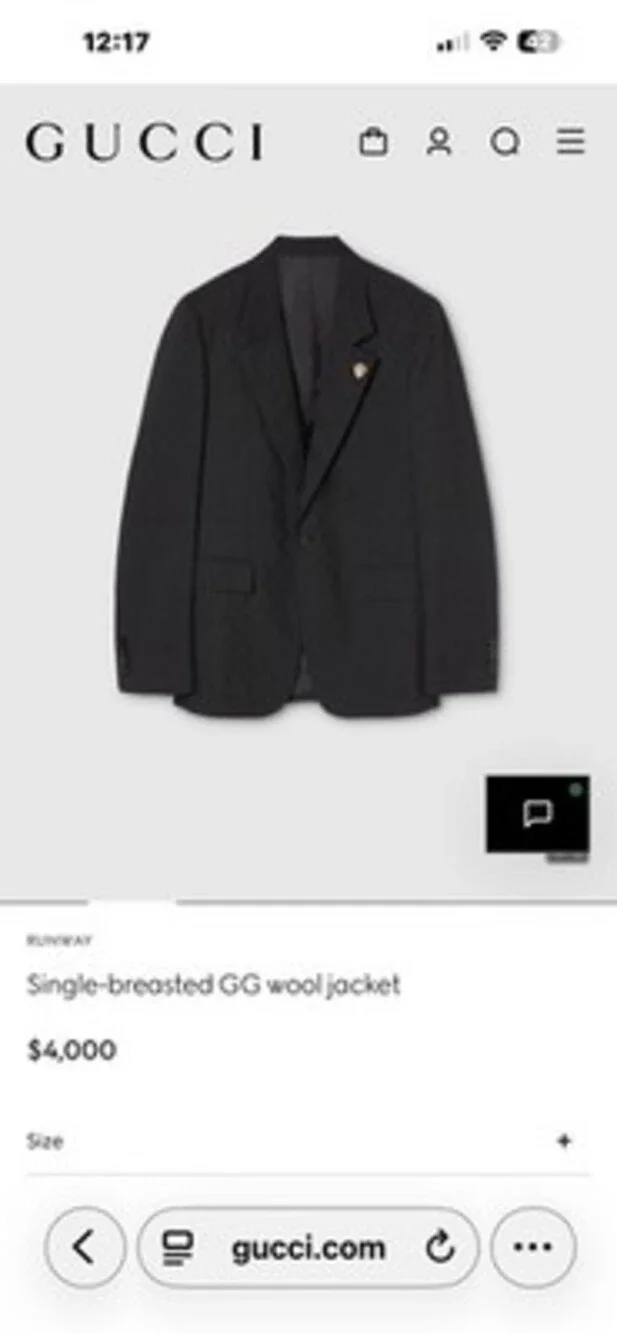 Gucci GG mens Single-breasted wool jacket GG monogram black size 48 $4000 retail